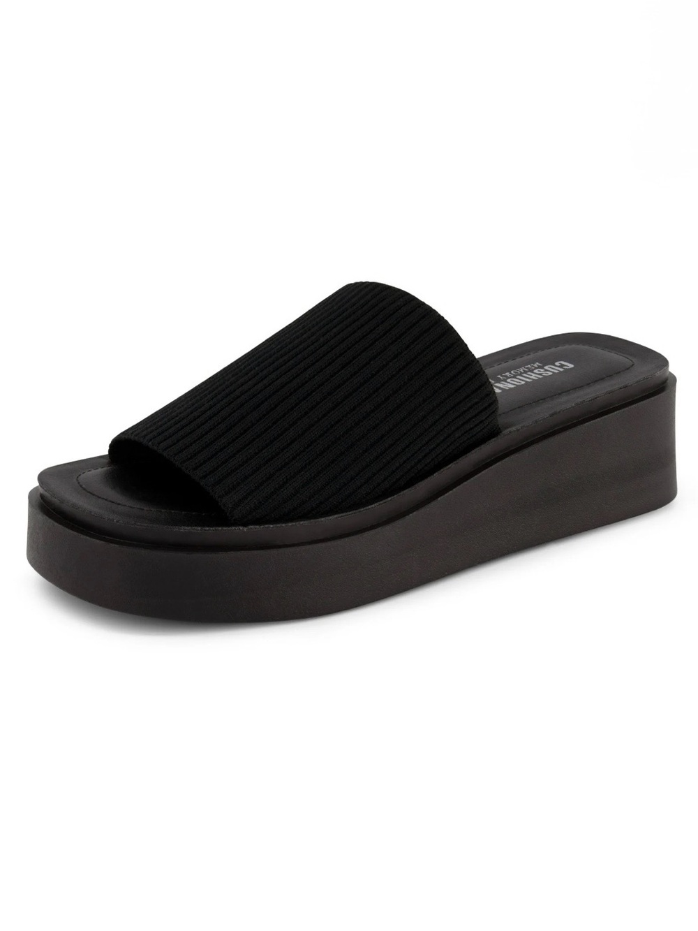 Black Ribbed Pim Knit Platform Sandals with Memory Foam